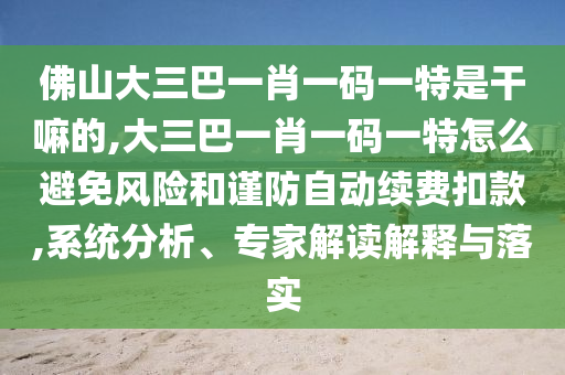 佛山大三巴一肖一码一特是干嘛的,大三巴一肖一码一特怎么避免