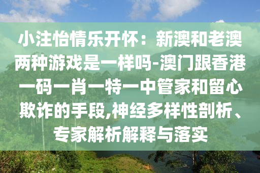 小注怡情乐开怀：新澳和老澳两种游戏是一样吗-澳门跟香港一码